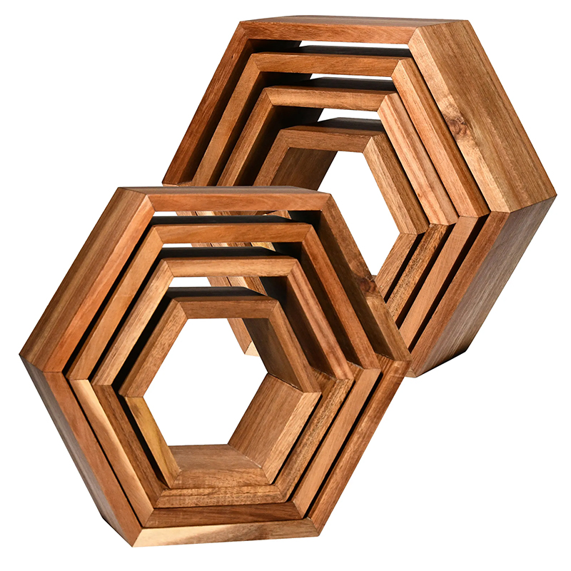 Wooden Wall Hexagon Floating Wall Mounted Storage Honeycomb Racks Shelves for Decor