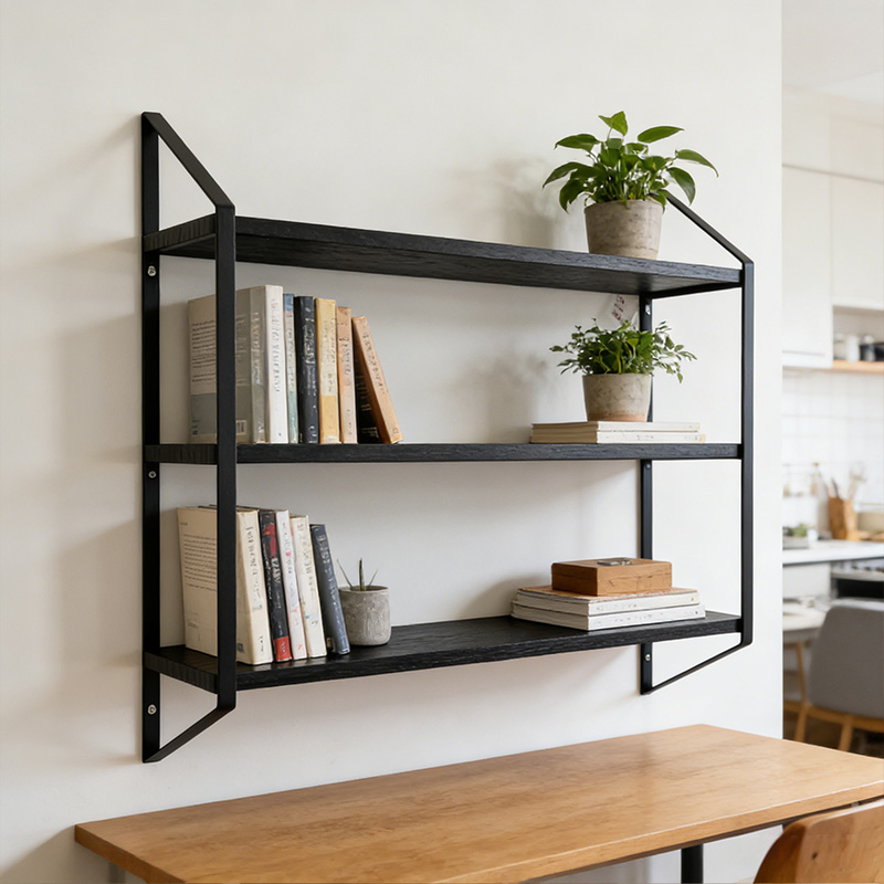 Stylish Wall Storage Rack Floating Bathroom Shelf Wall-Mounted Wooden Storage Shelf for Living Room Organization