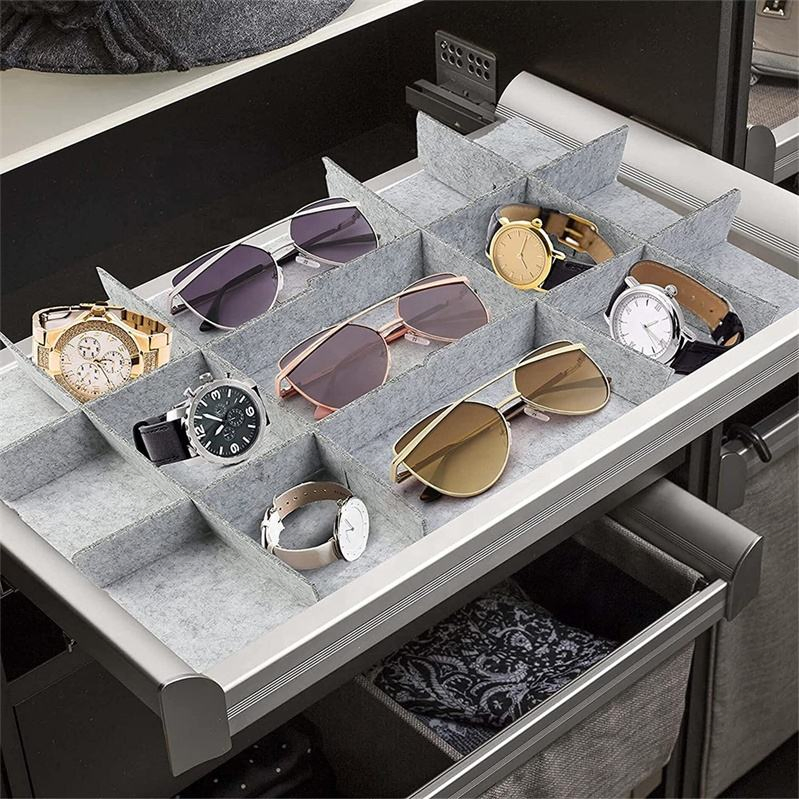Felt Drawer Organizer Grey Grid Adjustable Drawer Separator Dividers