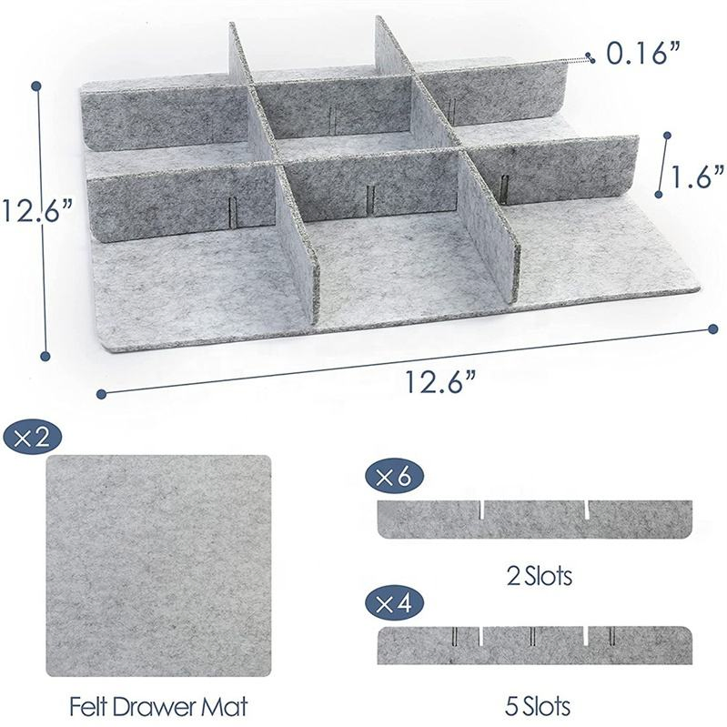 Felt Drawer Organizer Grey Grid Adjustable Drawer Separator Dividers