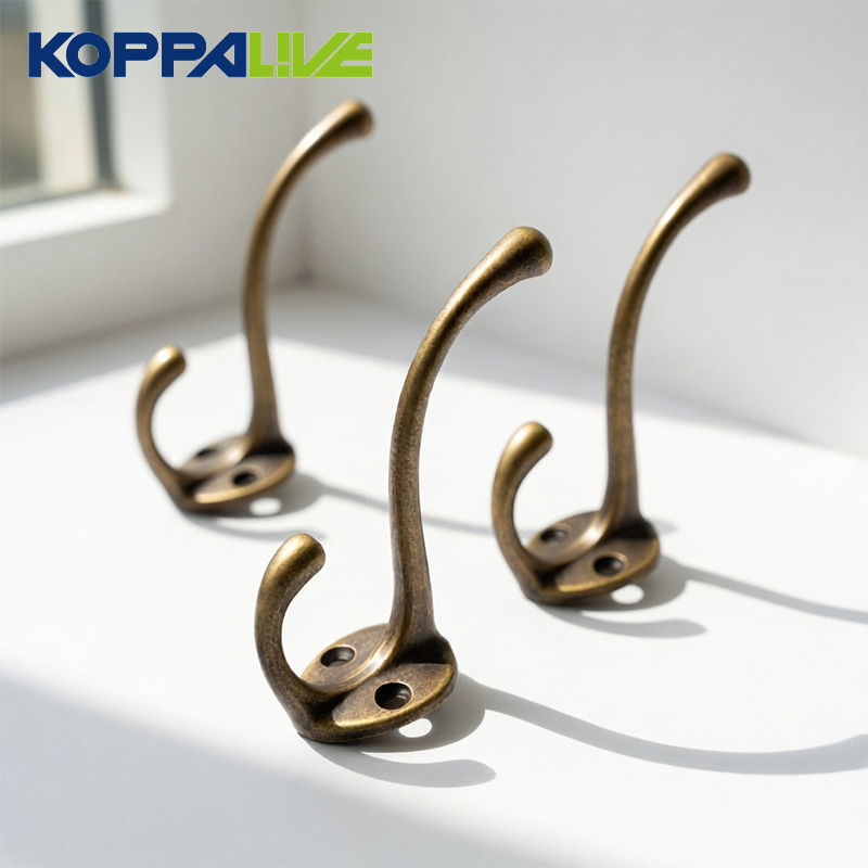 Koppalive Brass Coat Hooks Rustic Style Door Mount Hanger for Clothes, Hats Bathroom &amp; Wardrobe Wall Mounted Double Hook