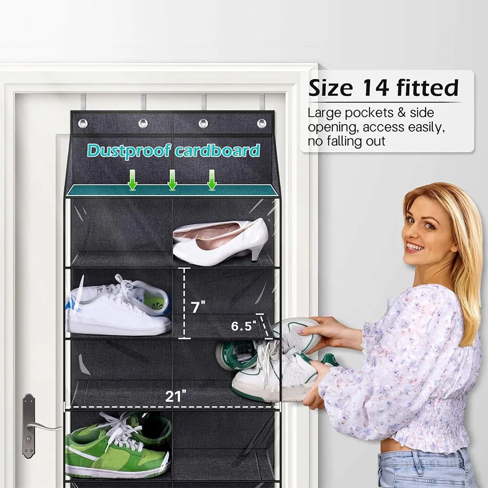 Foldable 14 Pairs Dustproof Over The Door Shoe Organizer for Door Fit