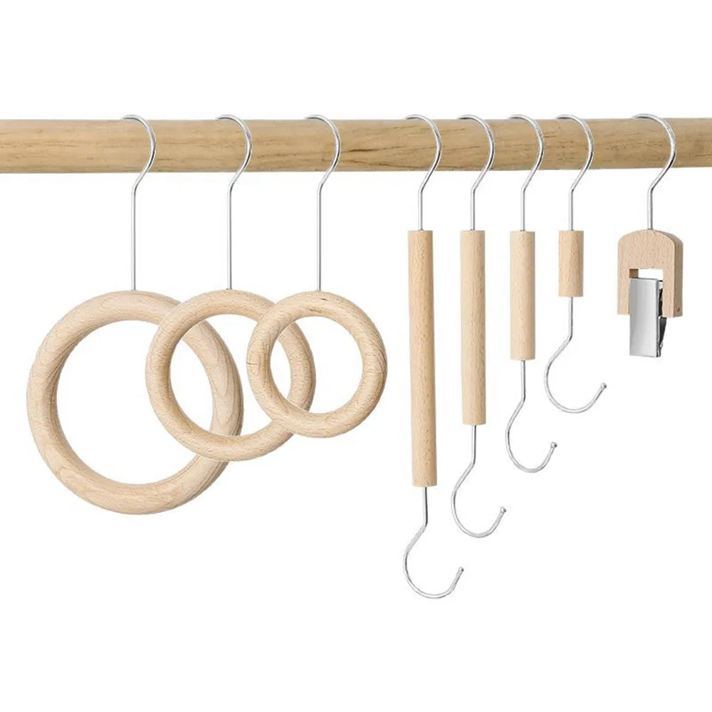 Premium Mini Wooden Hangers in Natural with S-Shaped and Metal Hook for Lady/Adult/Men/Female/Kids Tie/Silk/Scarf/Socks/Towels/Belt