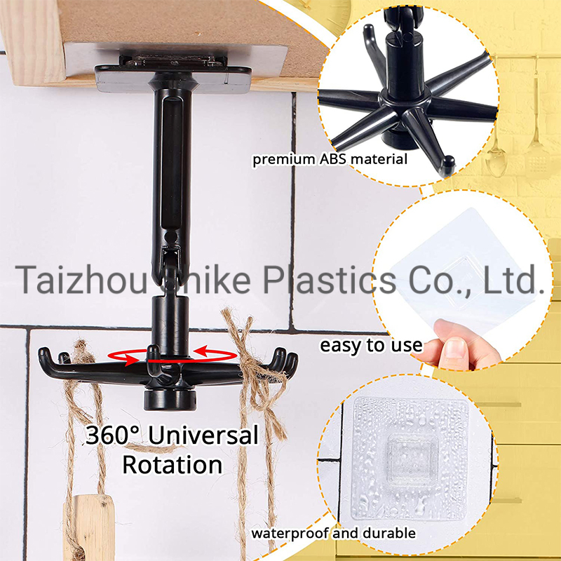 Kitchen Utensil Holder with 6 Hooks, 2 Pack Rotatable Adhesive Wall Hooks Space Saving No Drilling Wall Mounted for Hanging Lid Spatula Organizer Kitchen Hooks