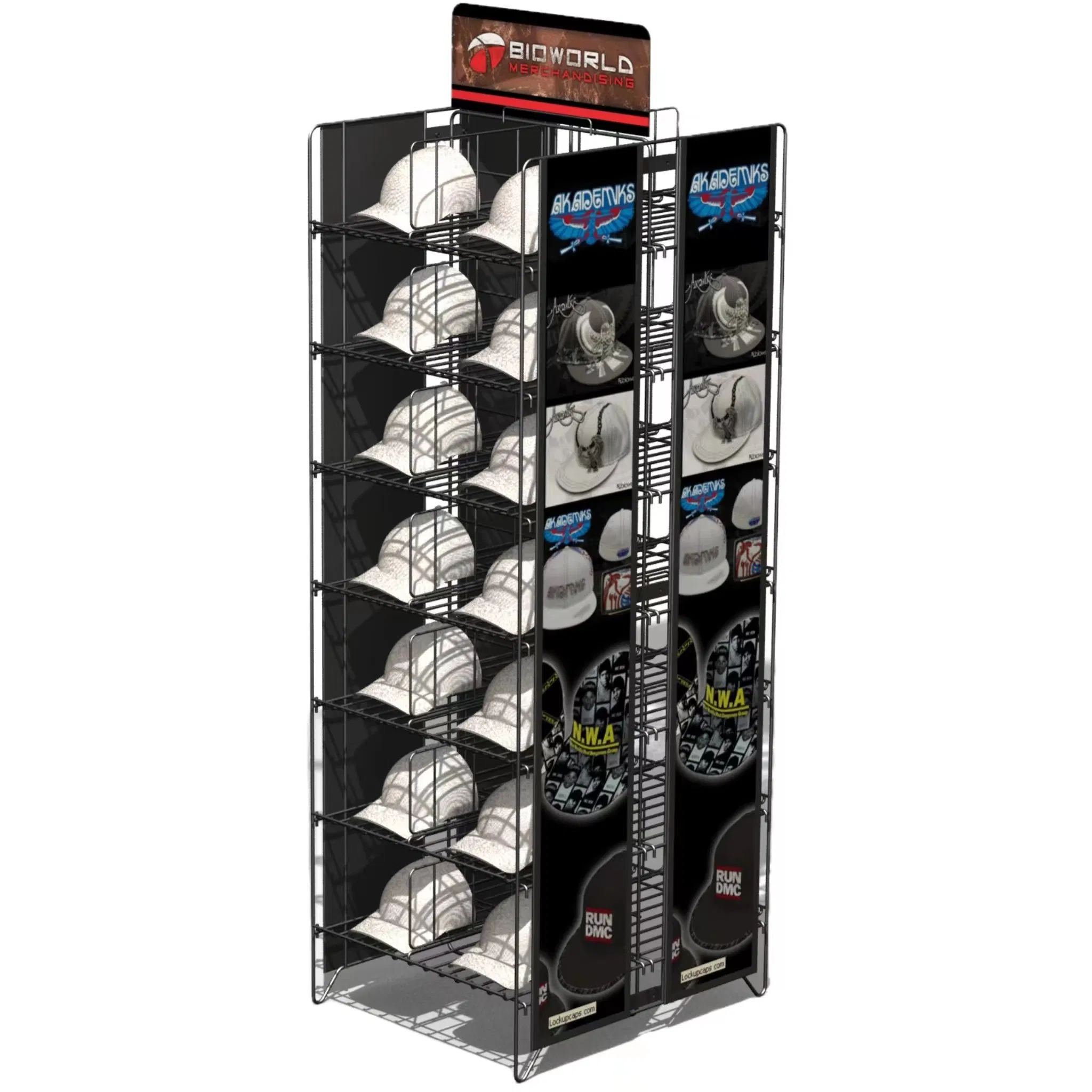 Customized Supermarket Metal Rotating Floor Hat Cap Beanie Display Shelf Stand Rack