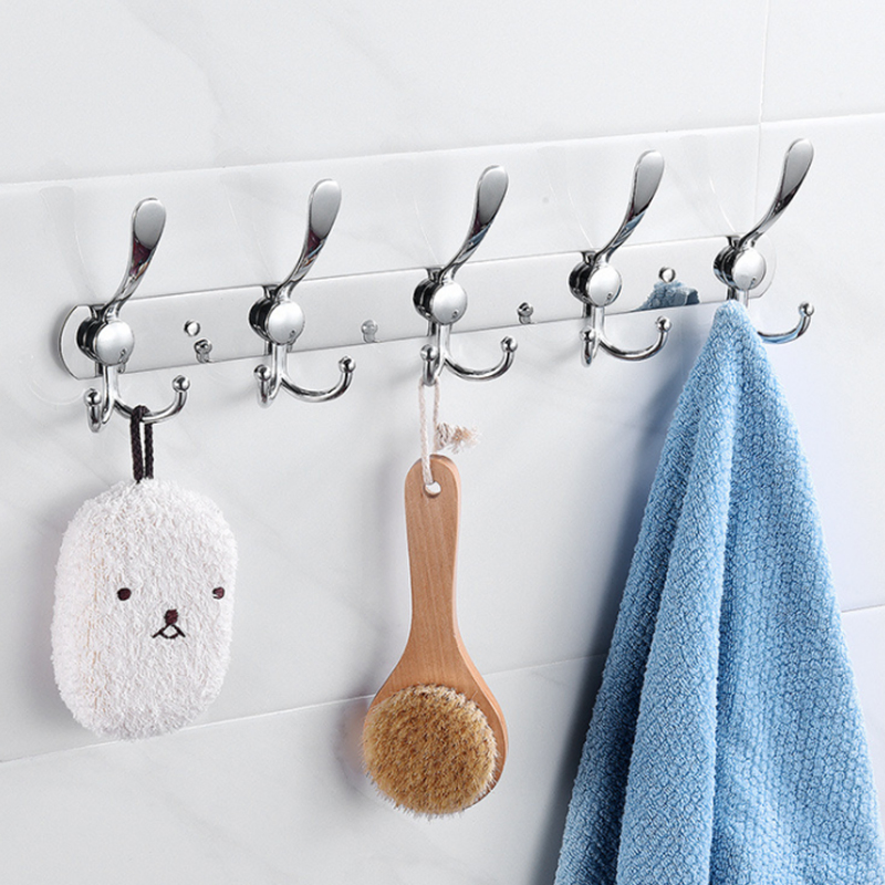 Wall Mounted Stainless Steel Coat Hook Rail Multi-Purpose Heavy Duty Clothes Towel Hook Rack for Bathroom Bedroom Hats Keys Bags