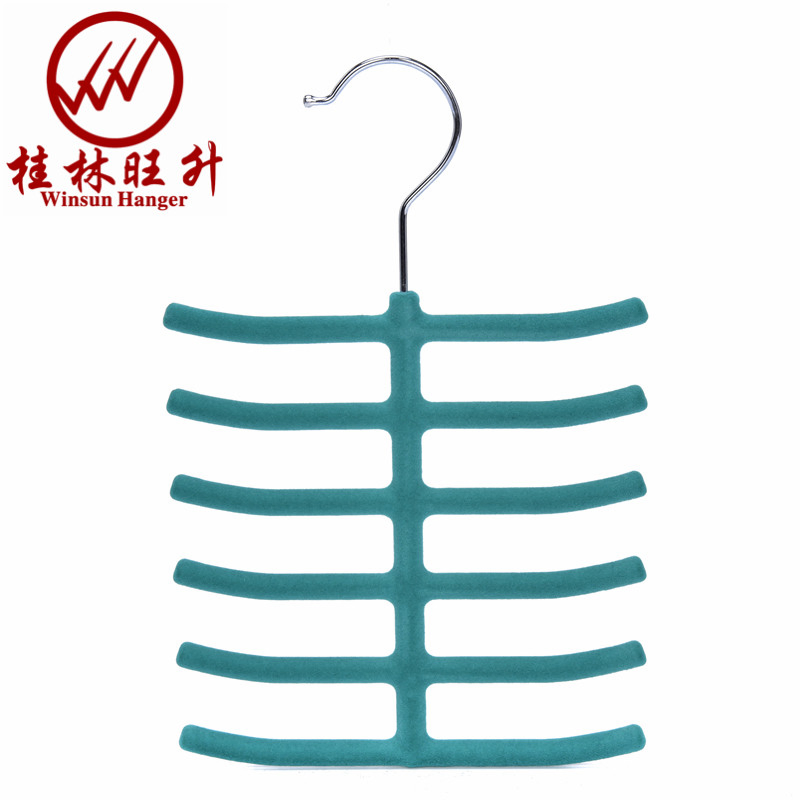 Cheap Plastic Coat Garment Hanger Velvet Flock Tie Belt Hanger for Saving Space