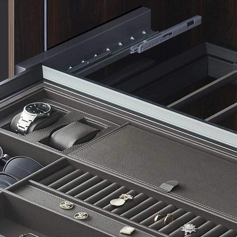 Wardrobe Jewelry Organizer Drawer Pull out Leather Aluminum Frame