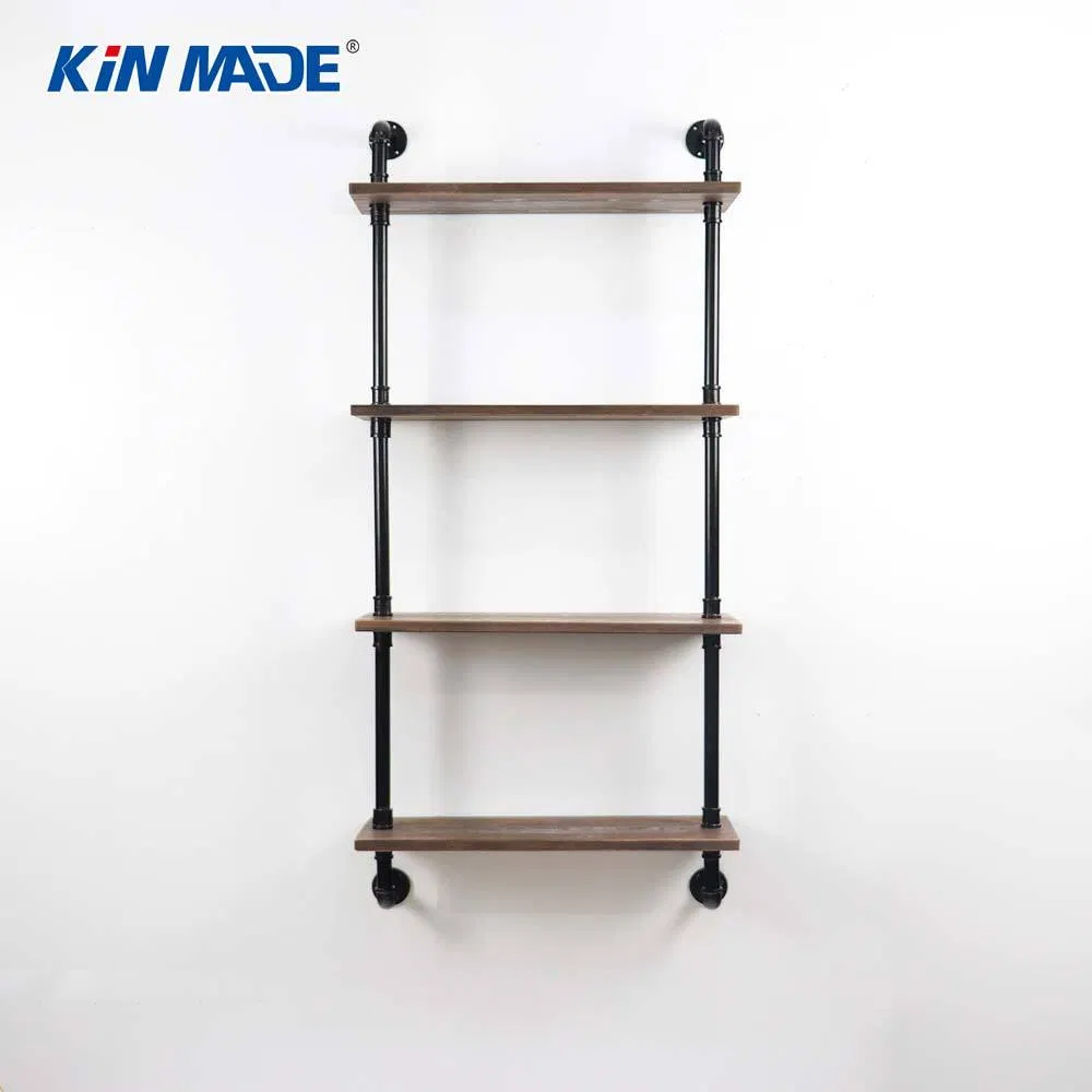 4 Tier DIY Industrial Pipe Shelf Bracket Retro Wall Mount Iron Pipe Shelf Floating Bracket Bookshelf