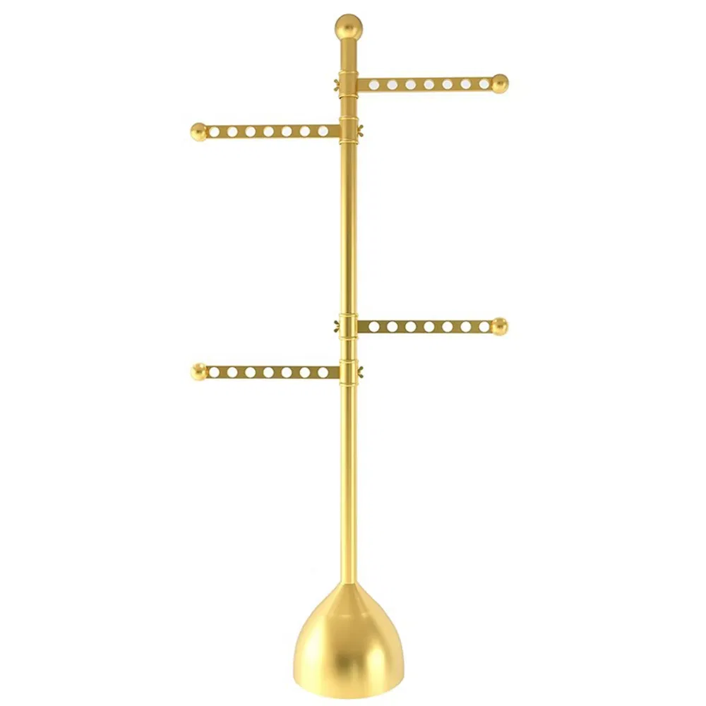 Floor Standing T-Shaped Display Rack with Multiple Storage Functions for Hanging Clothes/Hats/Bags in Black/Golden/Silver Made of Ironwork for Clothing Store