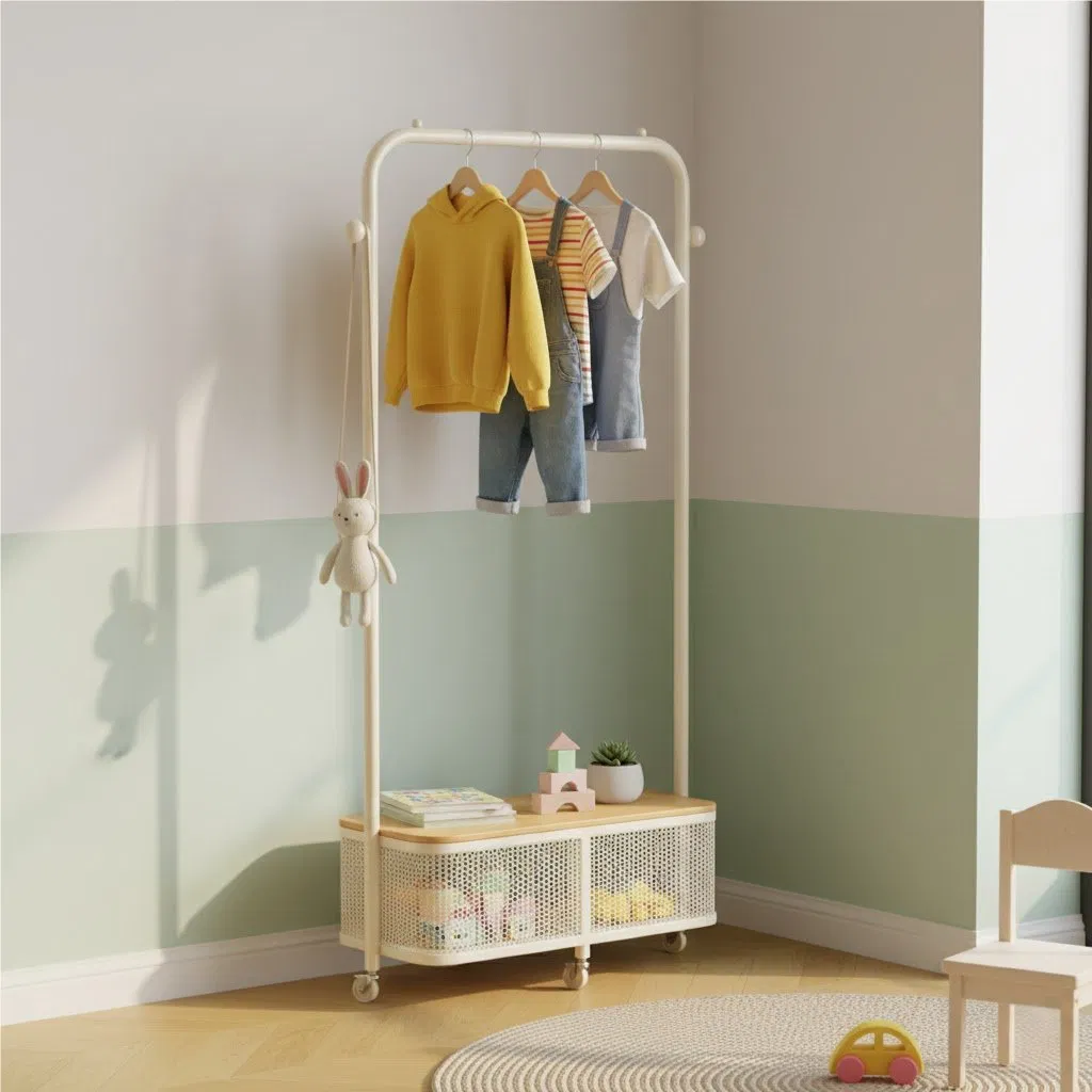 Floor Standing Wardrobe Rack: Stylish Design with Movable Hat Holder