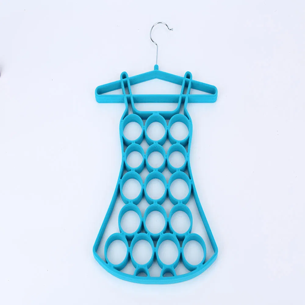 New Creative Velvet Hangers in Pink/Red/Black/Green/Blue/Grey with Dress-Shaped 16-Hole Design and Non-Slip Surface for Scarf/Tie/Socks/Stocking/Belt