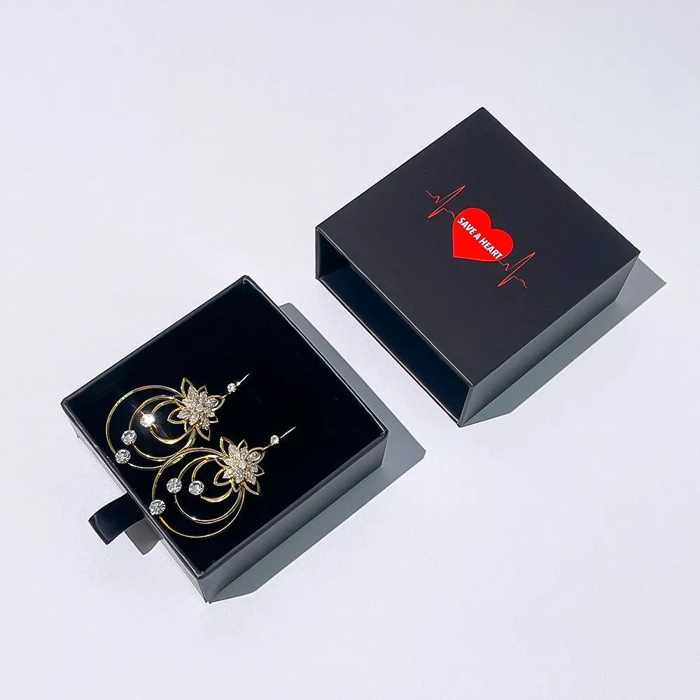 Custom Rigid Black Slider Drawer Square Small Paper Gift Jewelry Packaging Box