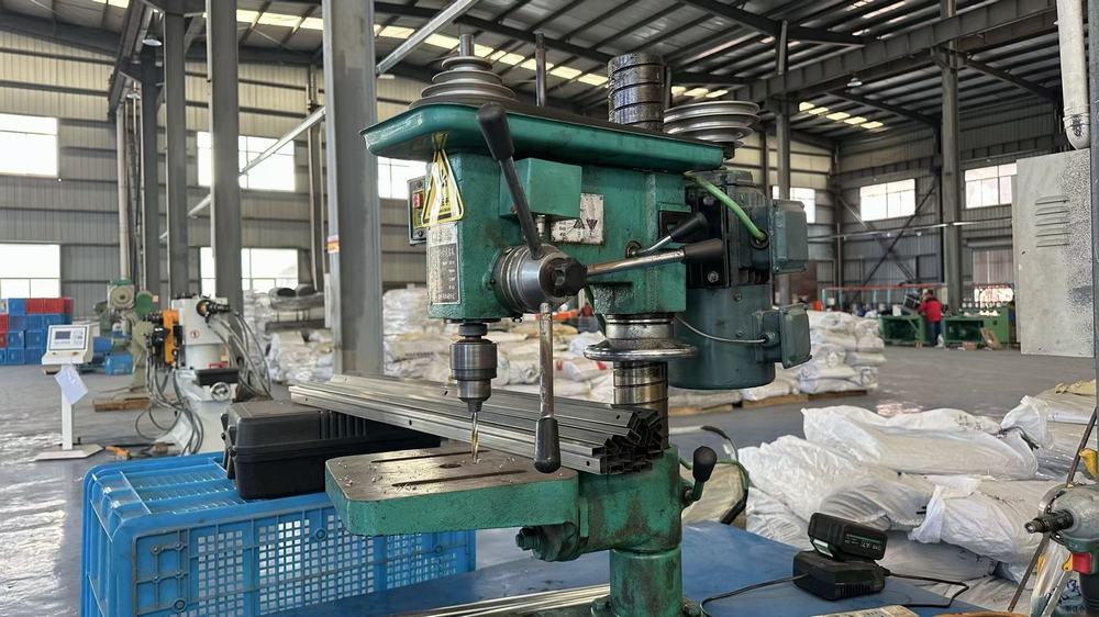 Drilling machine creating precise holes in home storage product components