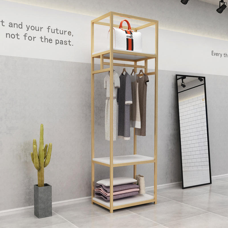 Fashion Clothing Store Floor-Standing Garments Shop Golden Hat Coat Bag Storage Shelf Children's Shoes Wall Hanging Display Rack