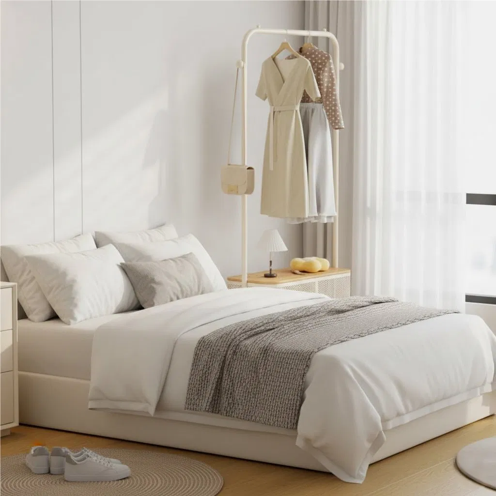 Stylish Floor Standing Wardrobe Rack with Adjustable Hat Holder