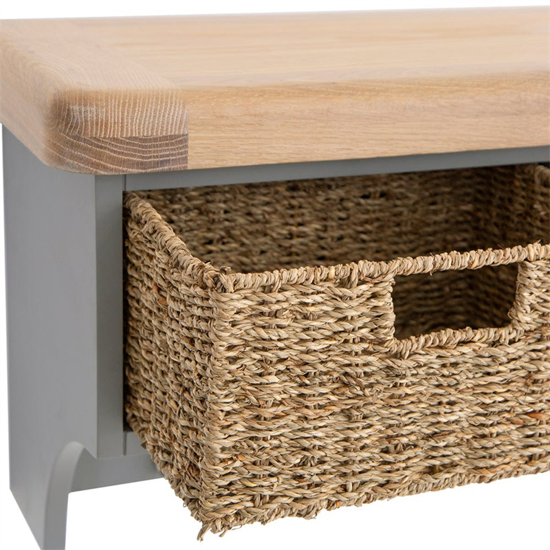 New Arrival Wooden Wall Mounted Grey Painted Oak Large Coat Rack Metal Clothes Hat Hanging Display Rack with 3 Storage Open Cabinet with Wicker Baskets