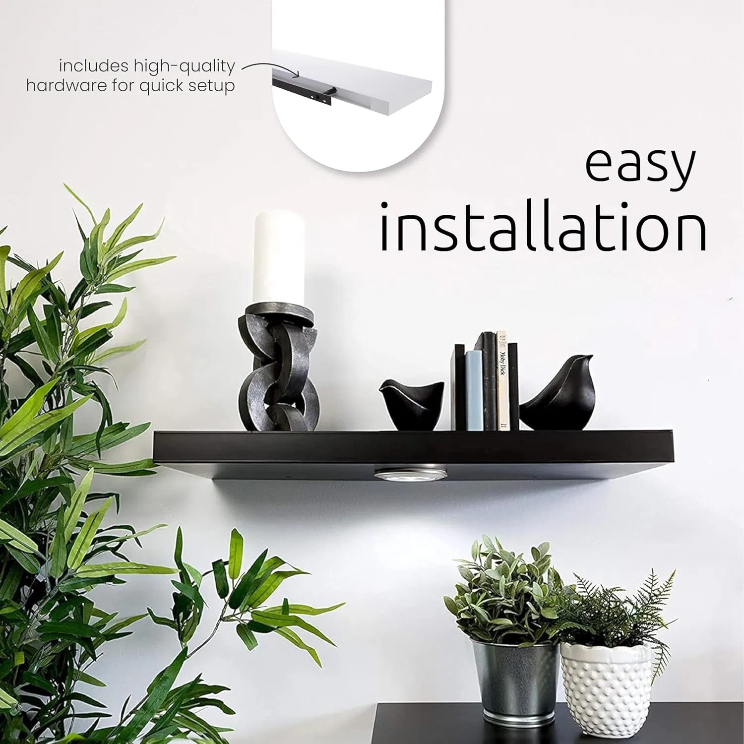 Elegant White Finished Floating Shelf with Built-in LED Light