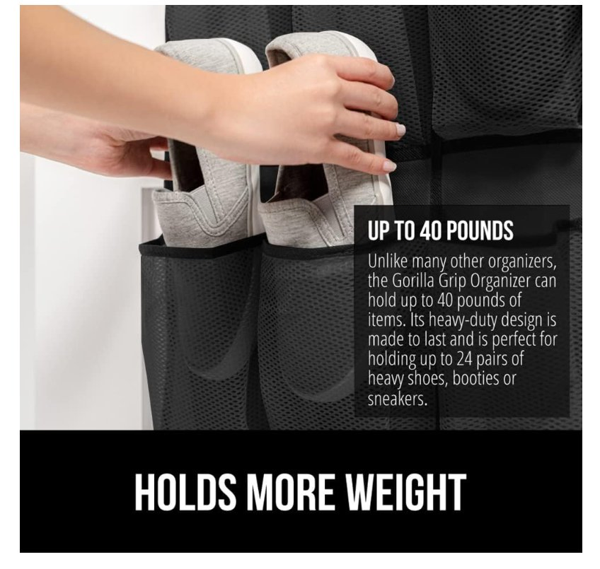 24 Large Breathable Mesh Pockets Over The Door Shoe Organizer