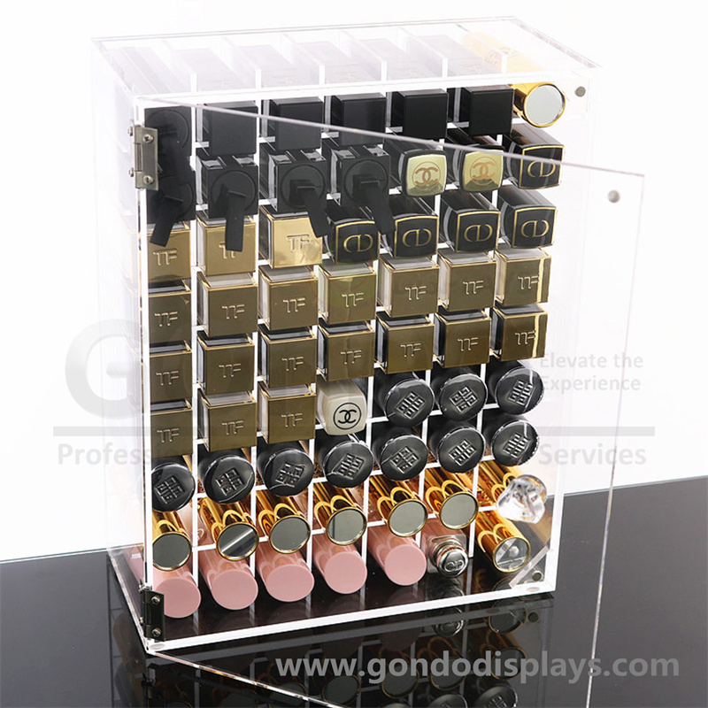 Large Transparent Desktop 63 Multi-Compartment Cosmetics Acrylic Lipstick Makeup Organizer with Dustproof Hinge Door