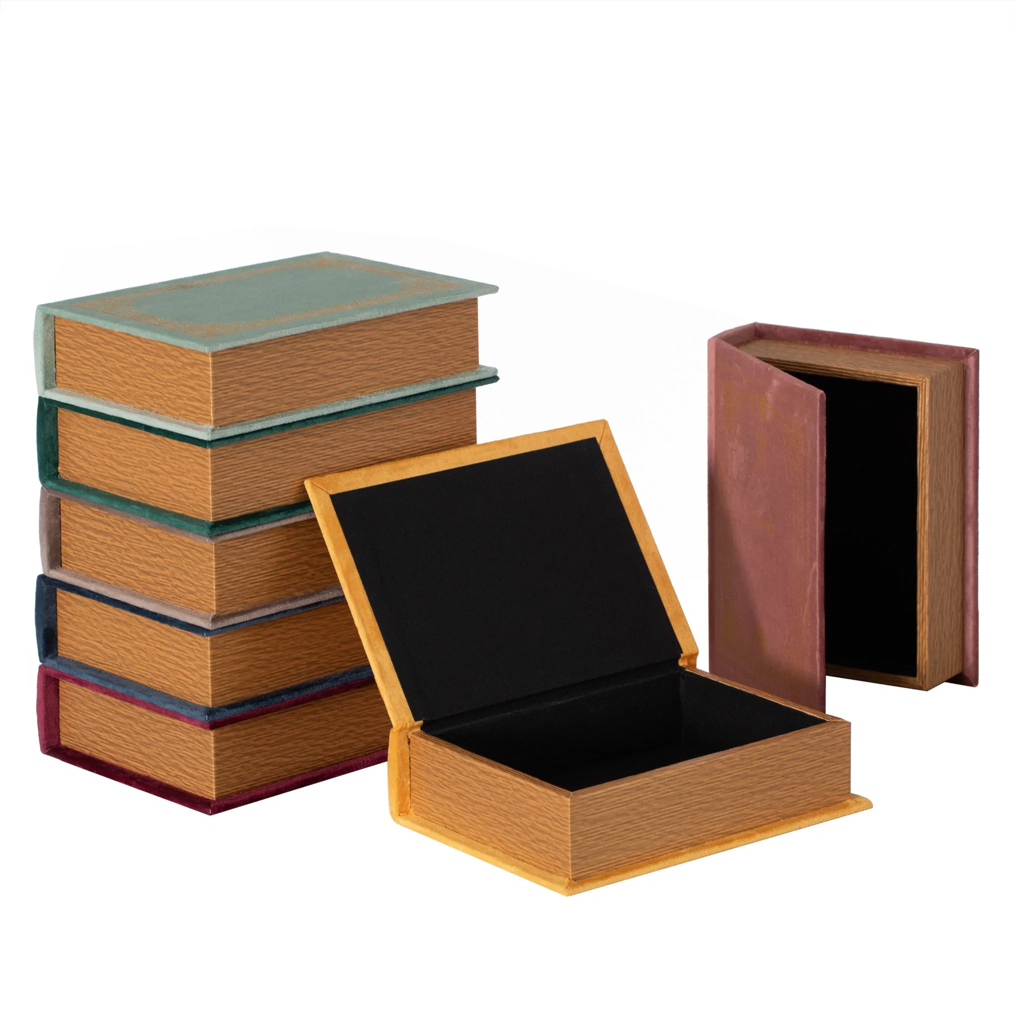 Luxury Decorative Wooden Small Vintage Gift Book Shaped Velvet Trinket Jewelry Packing Storage Box - Green Wooden Box Wholesale Manufacturers