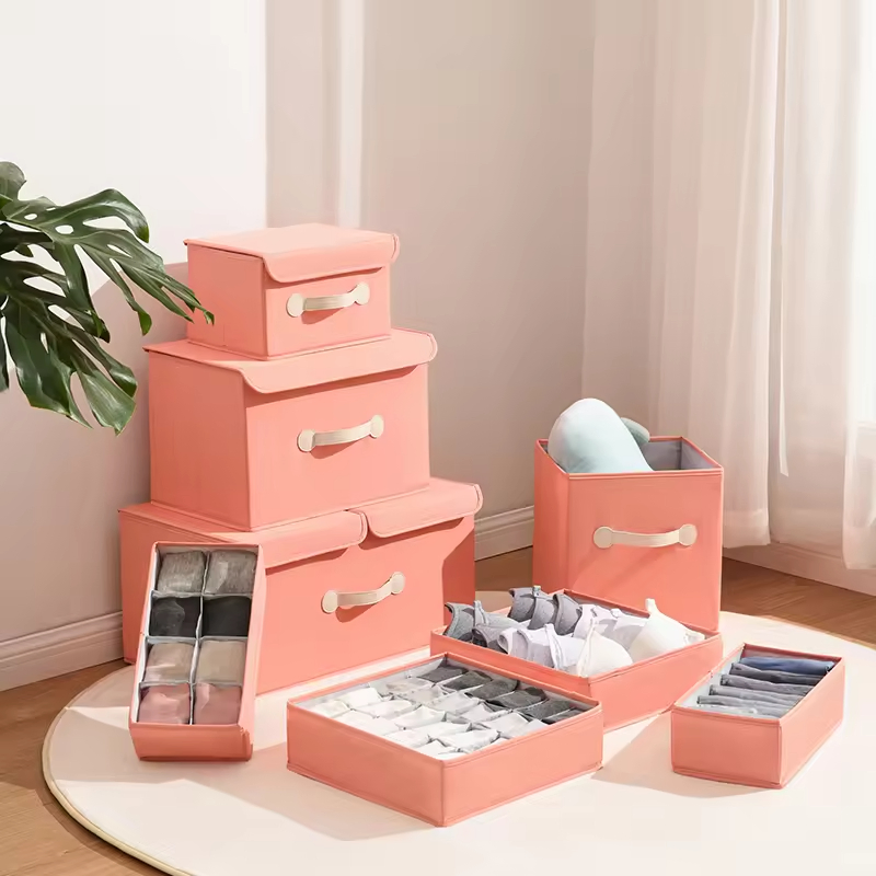 Weavewin Foldable Wardrobe Storage Box Linen Fabric Drawer Style Organizer for Lingerie &amp; Socks Rectangle Shape