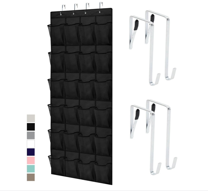 24 Large Breathable Mesh Pockets Over The Door Shoe Organizer