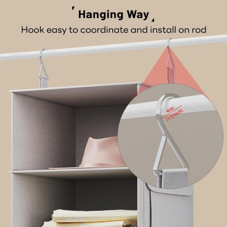 6-Shelf Hanging Closet Organizer Shelf Hanging Shelves with 3 Drawers for Wardrobe