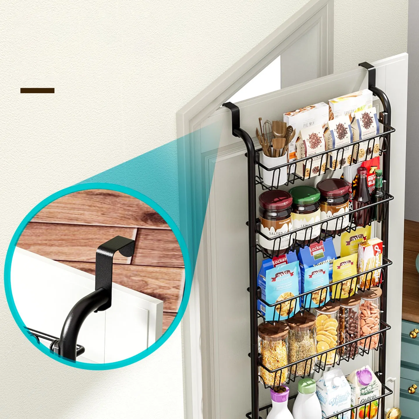 Adjustable Multi-Layer Punchless Storage Basket on Door for Bathroom and Kitchen Home Organizer