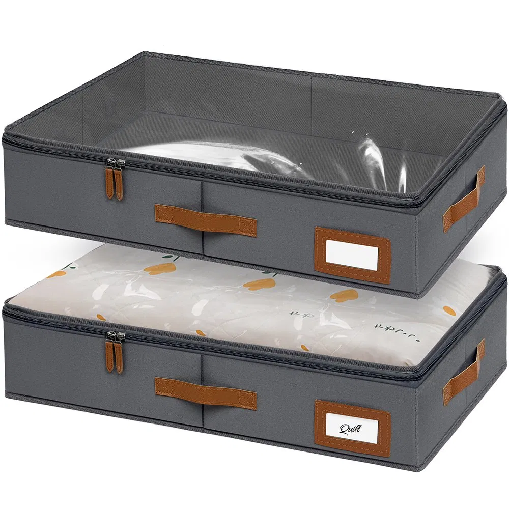 Canvas Under Bed Storage Containers with Label Holder for Clothes Organization