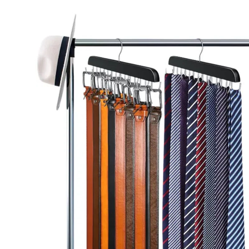 Wood Tie and Belt Rack Organizer with 14 Hooks for Closet Hanger Tg013_11