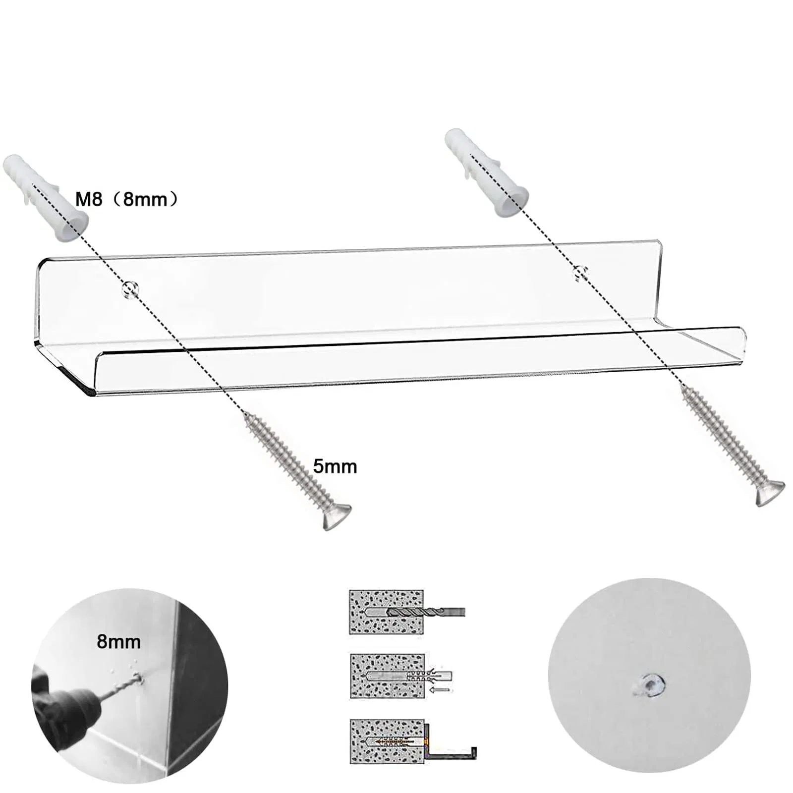 Clear Acrylic Floating Shelf for Bathroom and Home Decor