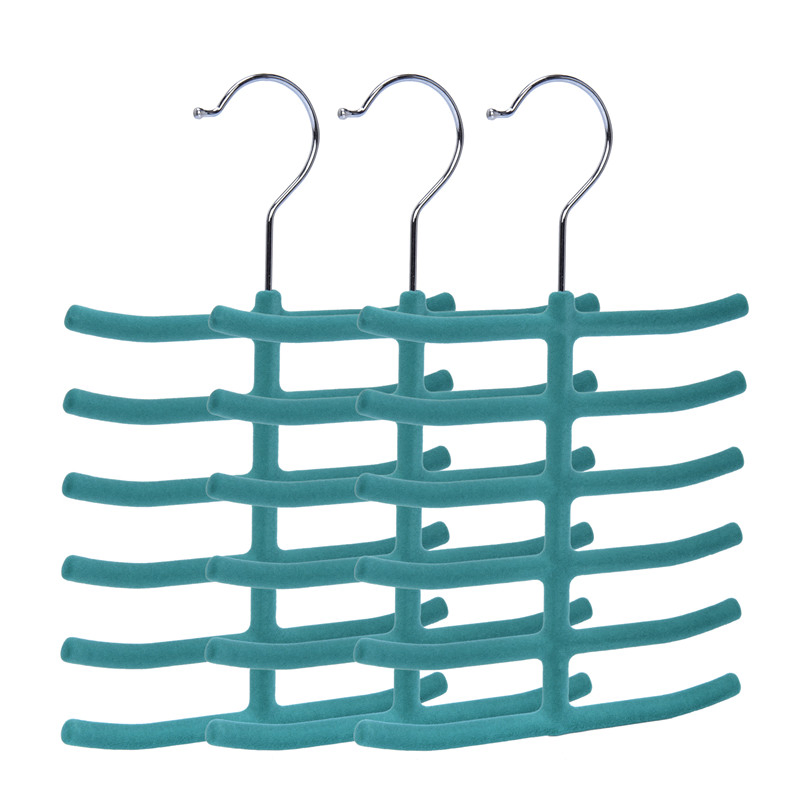 Cheap Plastic Coat Garment Hanger Velvet Flock Tie Belt Hanger for Saving Space