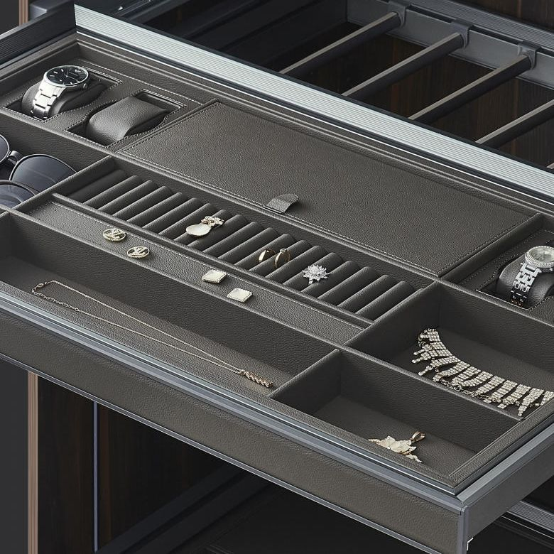 Wardrobe Jewelry Organizer Drawer Pull out Leather Aluminum Frame
