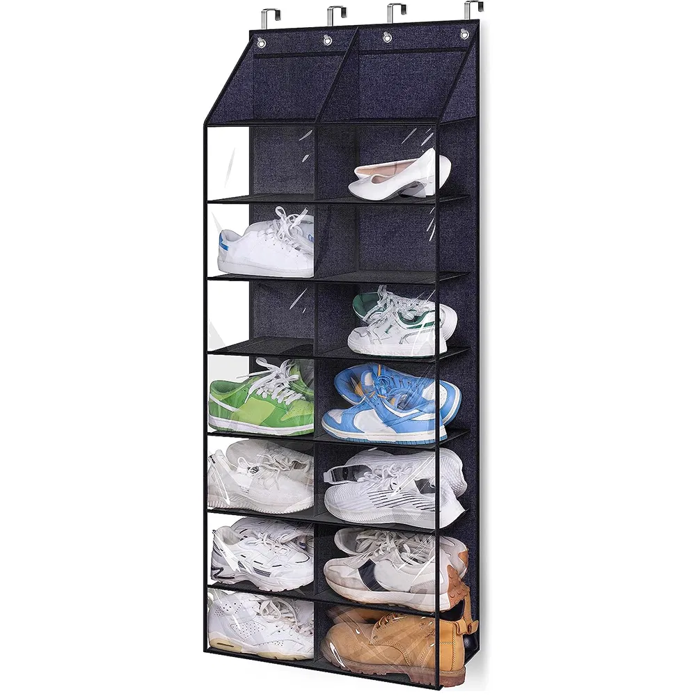 Foldable 14 Pairs Dustproof Over The Door Shoe Organizer for Door Fit