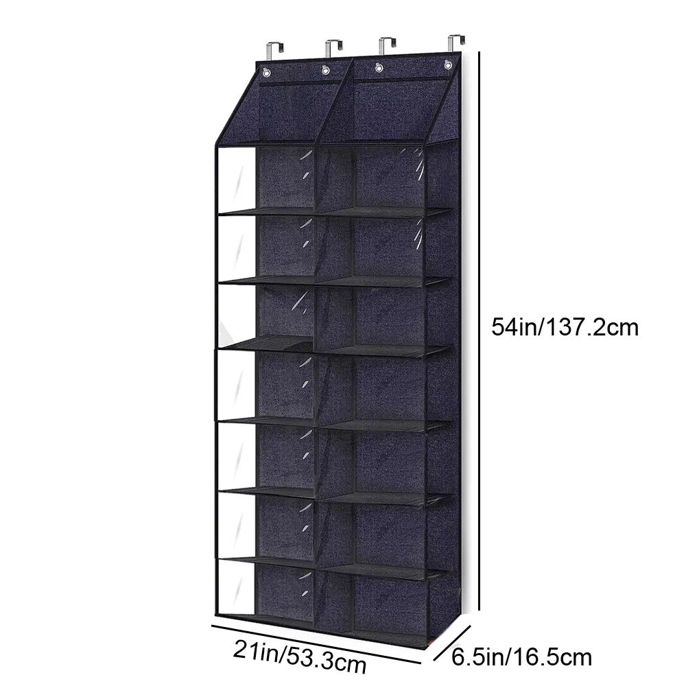 Foldable 14 Pairs Dustproof Over The Door Shoe Organizer for Door Fit