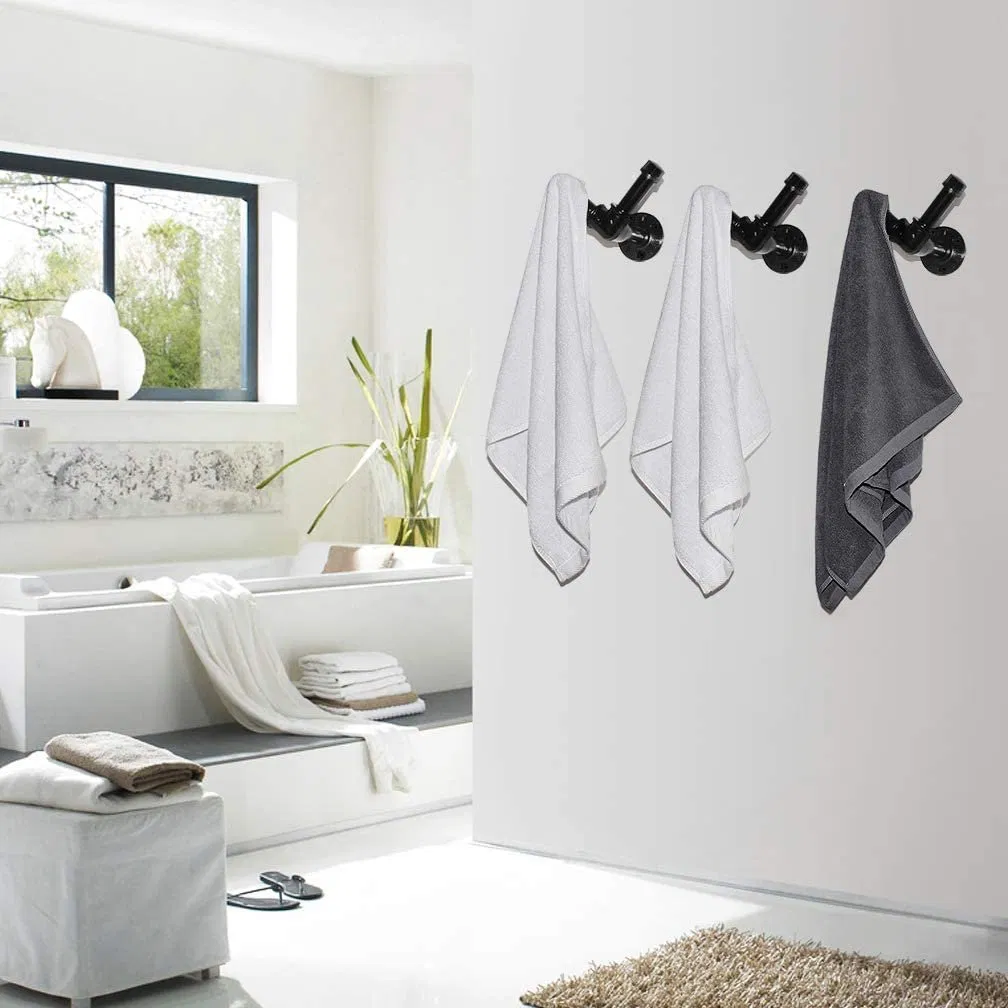 Rustic Style Industrial Iron Pipe Coat Towel Holder Wall Hook for Hanging, Wall Mounted Vintage Robe Clothes Hanger Used for Heavy Duty Farmhouse