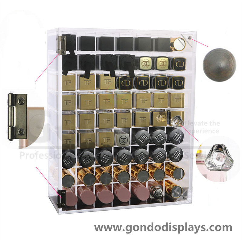 Large Transparent Desktop 63 Multi-Compartment Cosmetics Acrylic Lipstick Makeup Organizer with Dustproof Hinge Door