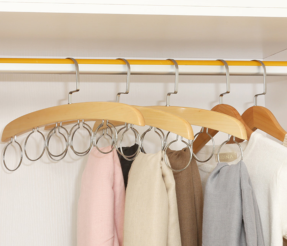 Wooden Tie/Belt/Scarf Hangers with Metal Hooks Made of Solid Wood in Natural/Dark Finish