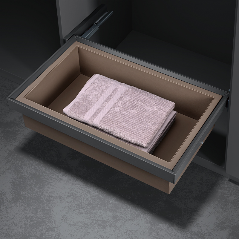 Wardrobe Storage Basket Damped Closet Slide out Basket Soft Close Metal Leather Storage Rack Furniture Cabinet Clothes Organizer