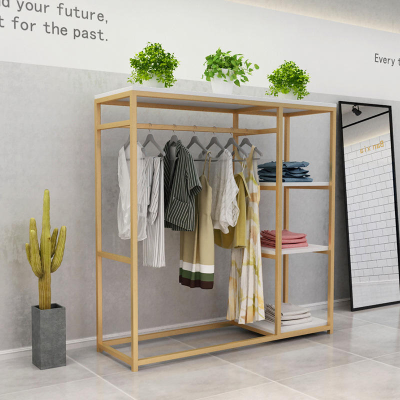 Fashion Clothing Store Floor-Standing Garments Shop Golden Hat Coat Bag Storage Shelf Children's Shoes Wall Hanging Display Rack