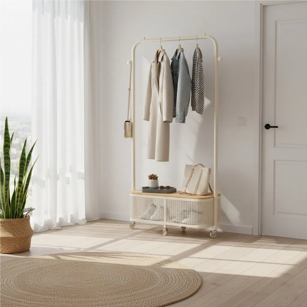 Stylish Floor Standing Wardrobe Rack with Adjustable Hat Holder