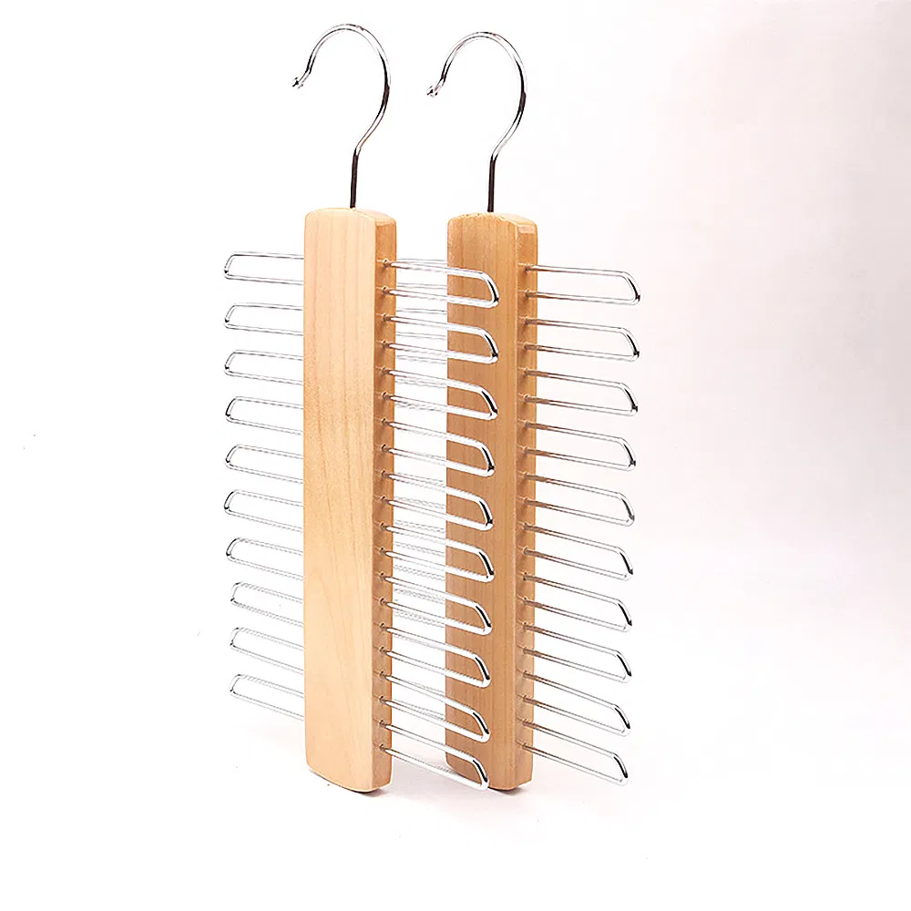 Good Quality Wooden Tie/Belt/Scarf Hangers with 20 Metal Chrome Hooks Made of Solid Wood in Natural/Dark Brown/Vintage Finish