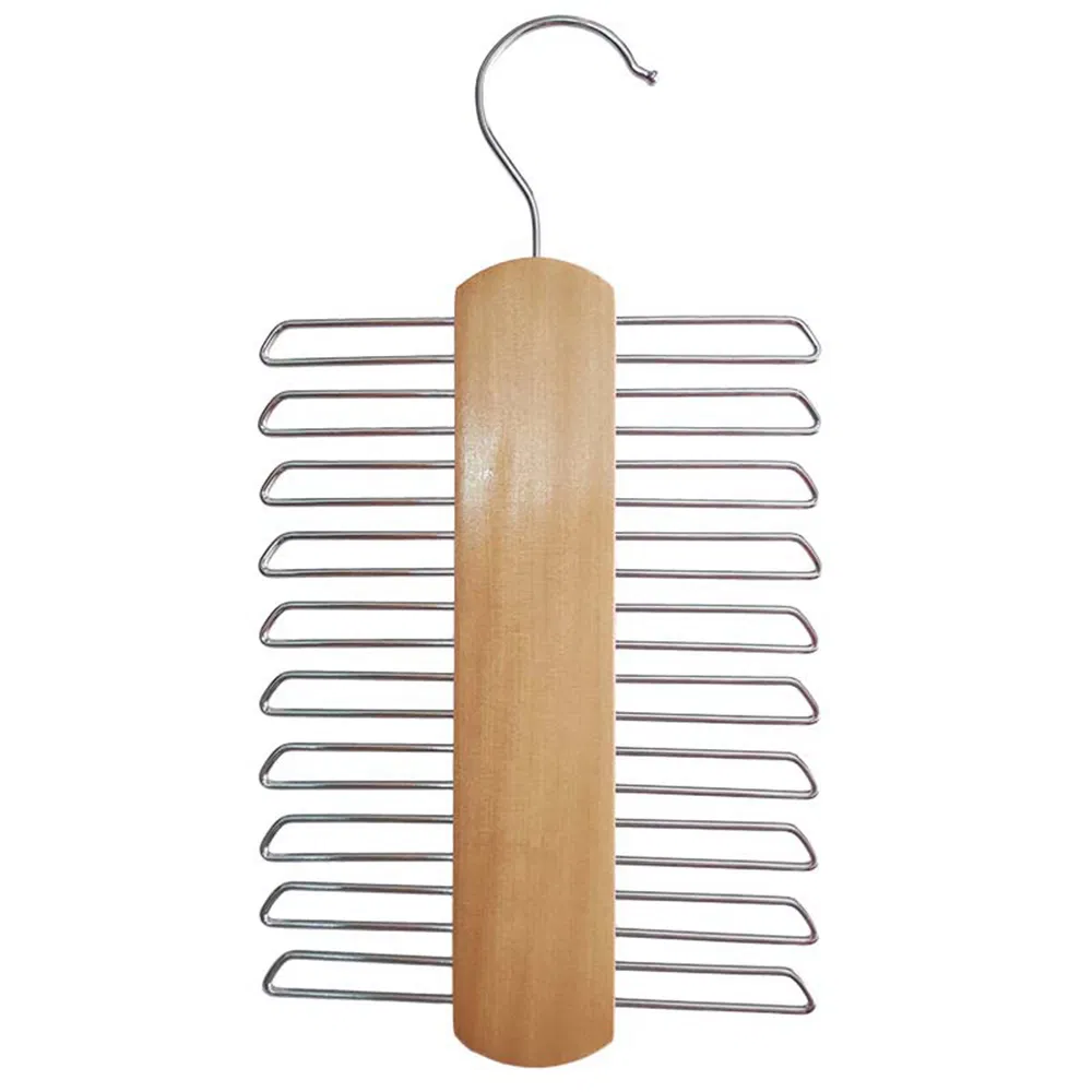 Good Quality Wooden Tie/Belt/Scarf Hangers with 20 Metal Chrome Hooks Made of Solid Wood in Natural/Dark Brown/Vintage Finish