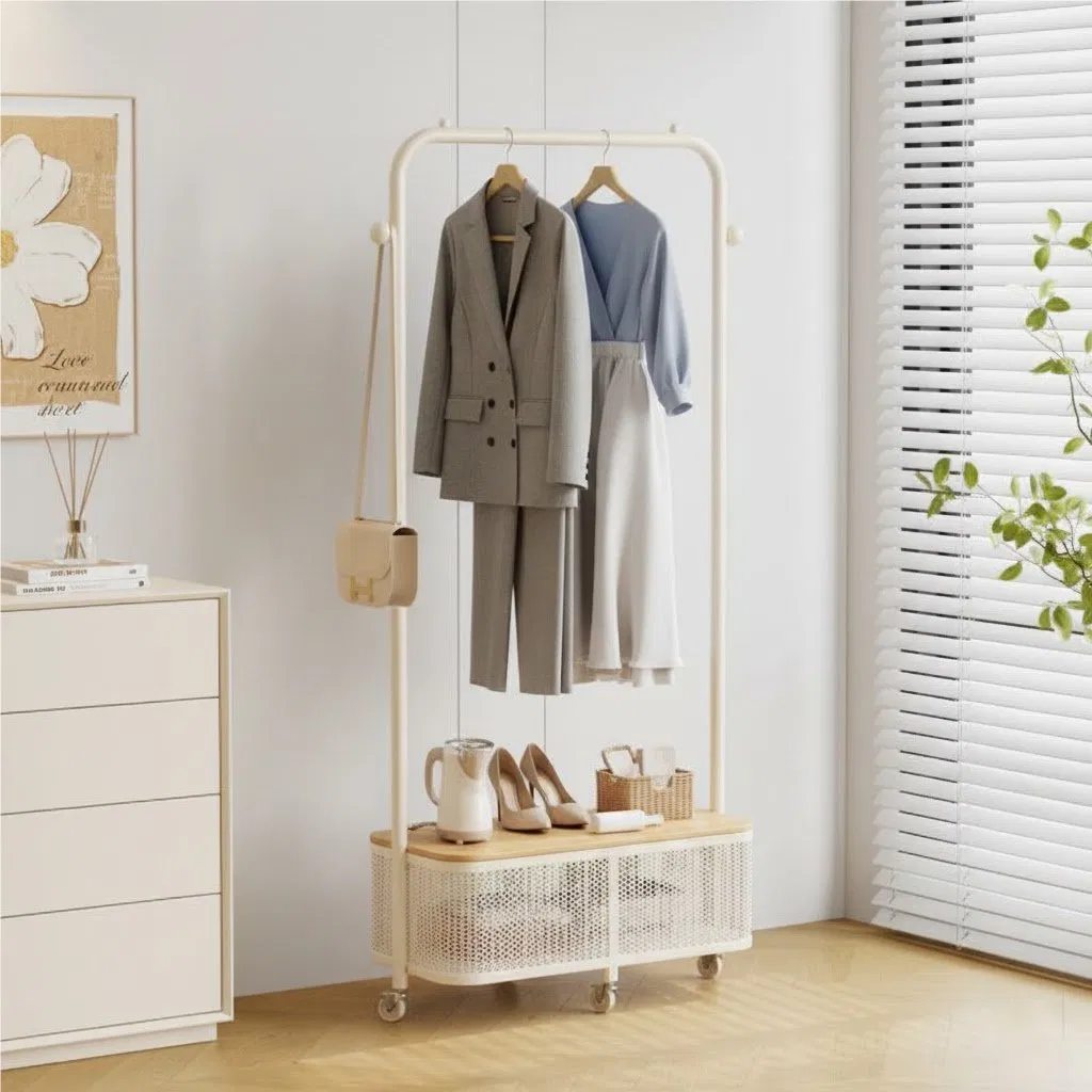 Floor Standing Wardrobe Rack: Stylish Design with Movable Hat Holder