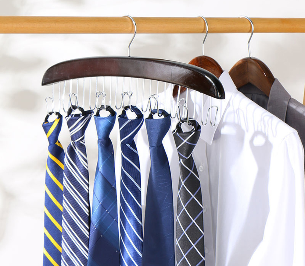 Wooden Tie/Belt/Scarf Hangers with Metal Hooks Made of Solid Wood in Natural/Dark Finish