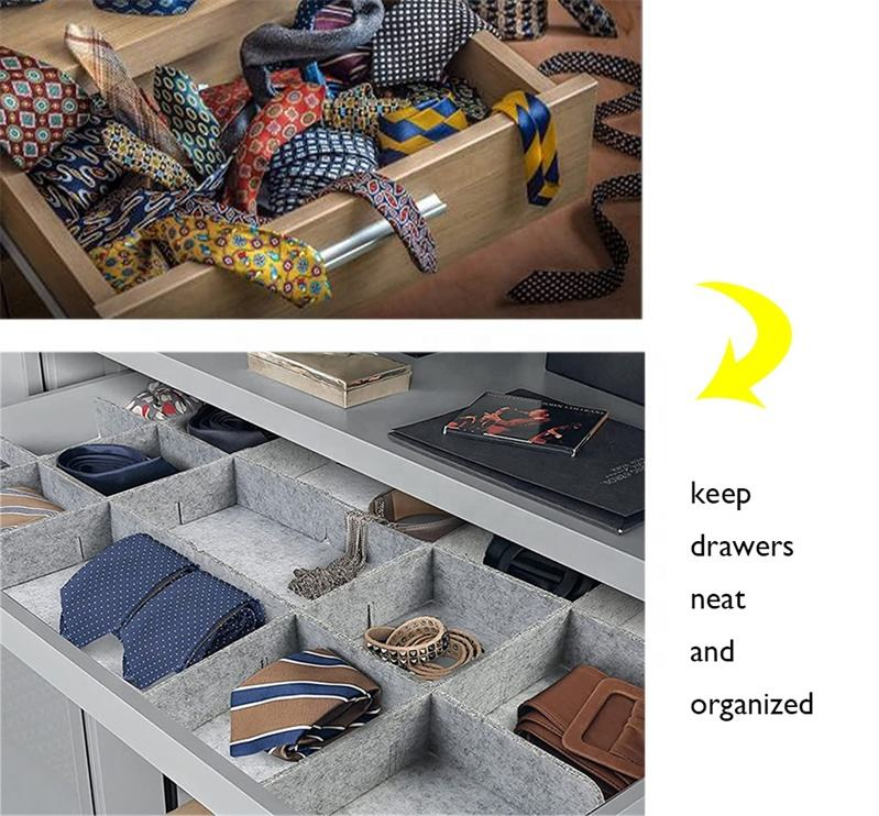 Felt Drawer Organizer Grey Grid Adjustable Drawer Separator Dividers