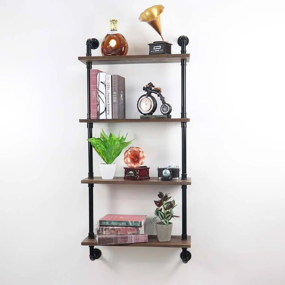 4 Tier DIY Industrial Pipe Shelf Bracket Retro Wall Mount Iron Pipe Shelf Floating Bracket Bookshelf