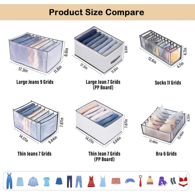 Wardrobe Clothes Organizer Drawer Dividers for Jeans
