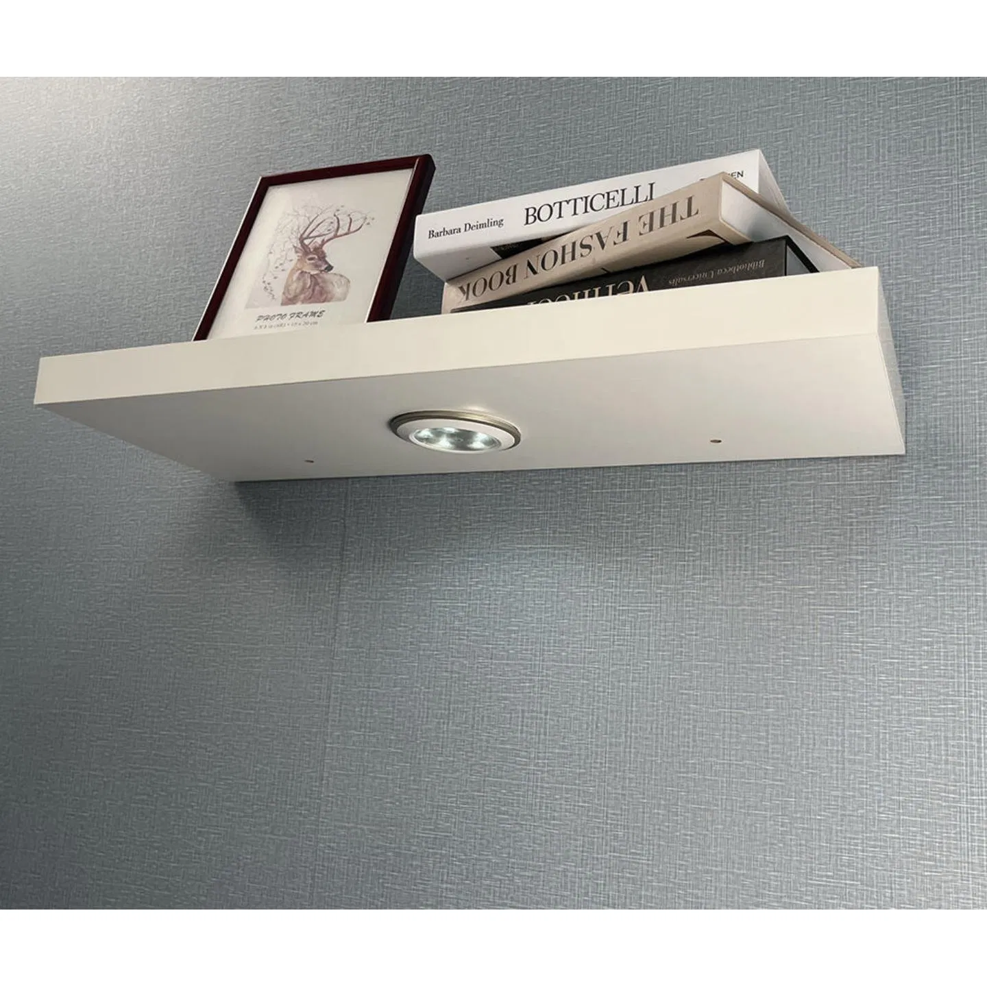 Wall Mounted Floating Shelves, White Wooden Wall Shelf with LED Light